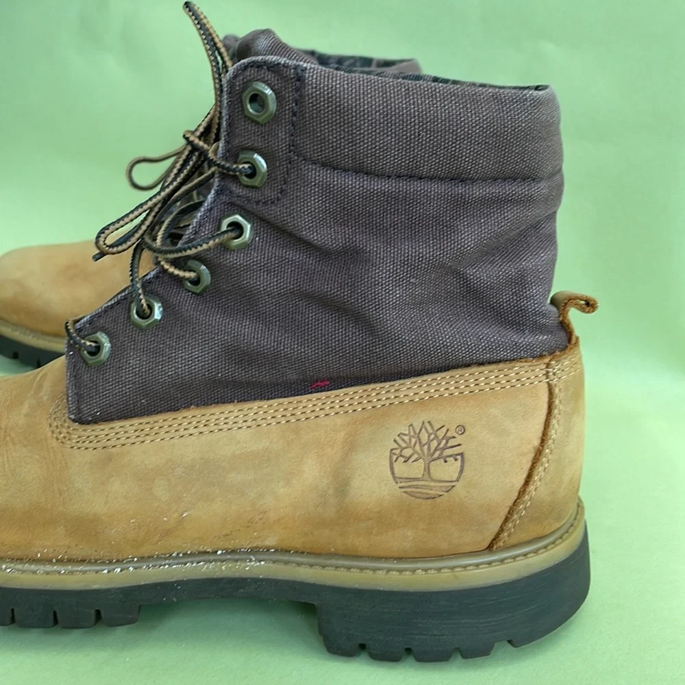 Orange/brown Timberland canvas/leather combat boots